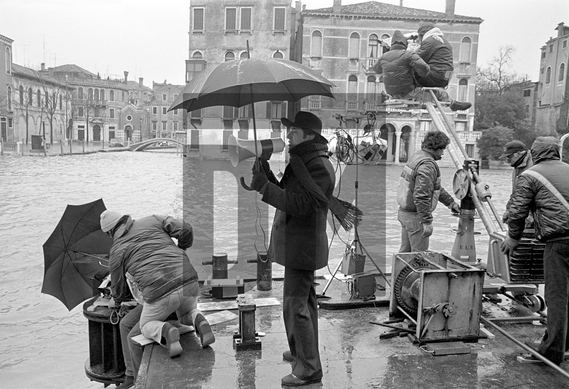 Vittorio Storaro [director of photography] and his camera crew on the set of 'Wagner'. Venice 1982 by Daniel Meadows