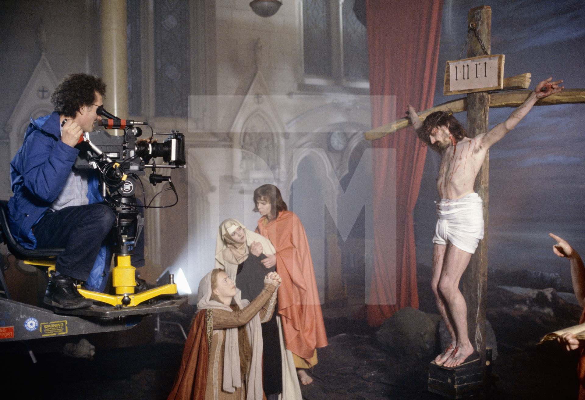 Hindemith, camera crew filming re-enactment of The Crucifixion by Daniel Meadows