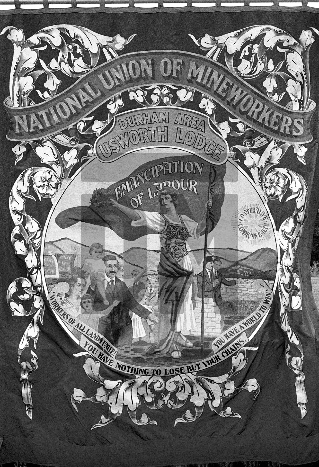 National Union of Mineworkers banner, Durham Miners’ Gala, Durham. July 1983 by Daniel Meadows