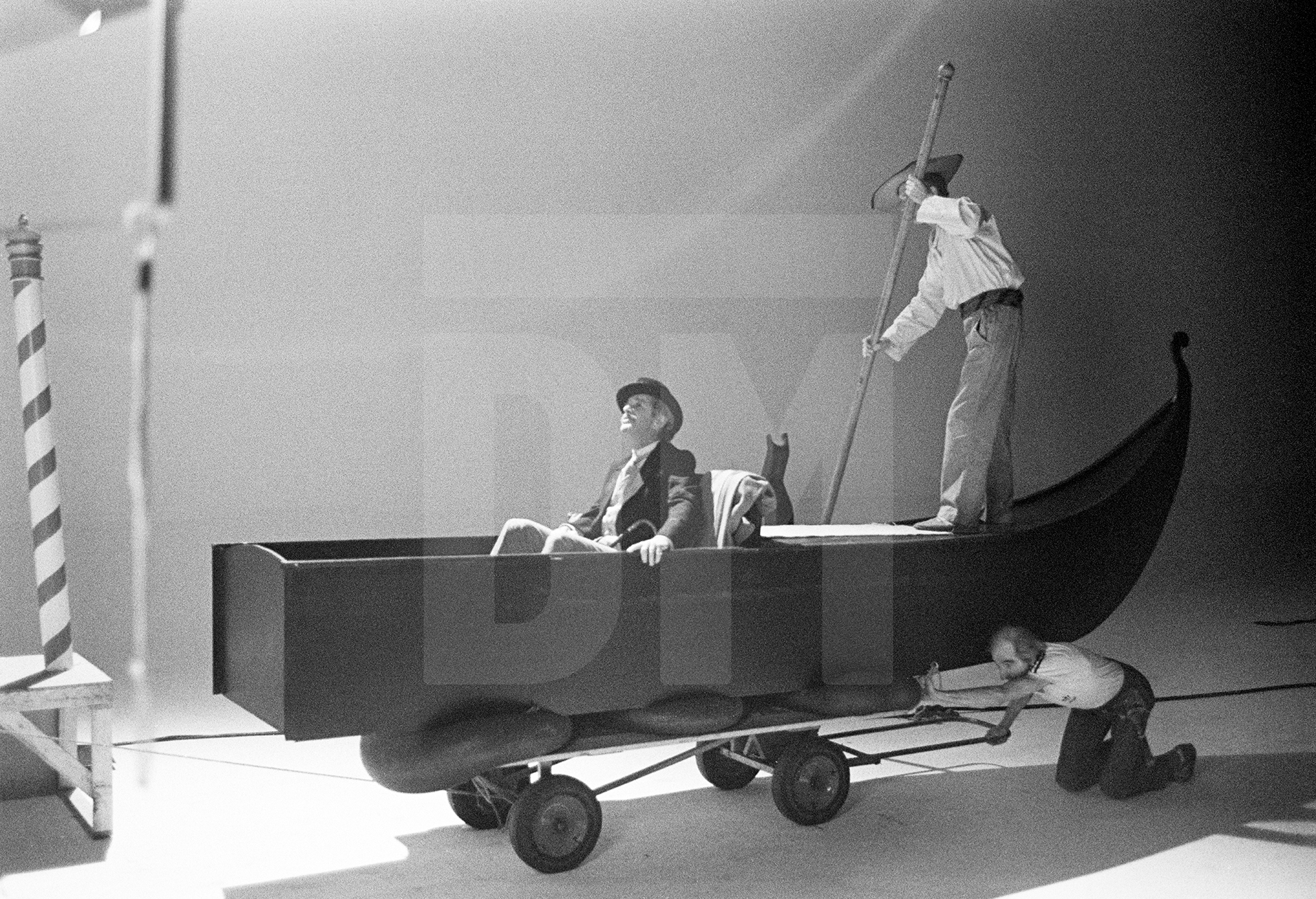 Robert Gard as Gustav von Aschenbach, in mocked-up gondola, Elstree Studios. Tony Palmer’s film of Benjamin Britten’s opera ’Death In Venice’, 5 June 1981 by Daniel Meadows
