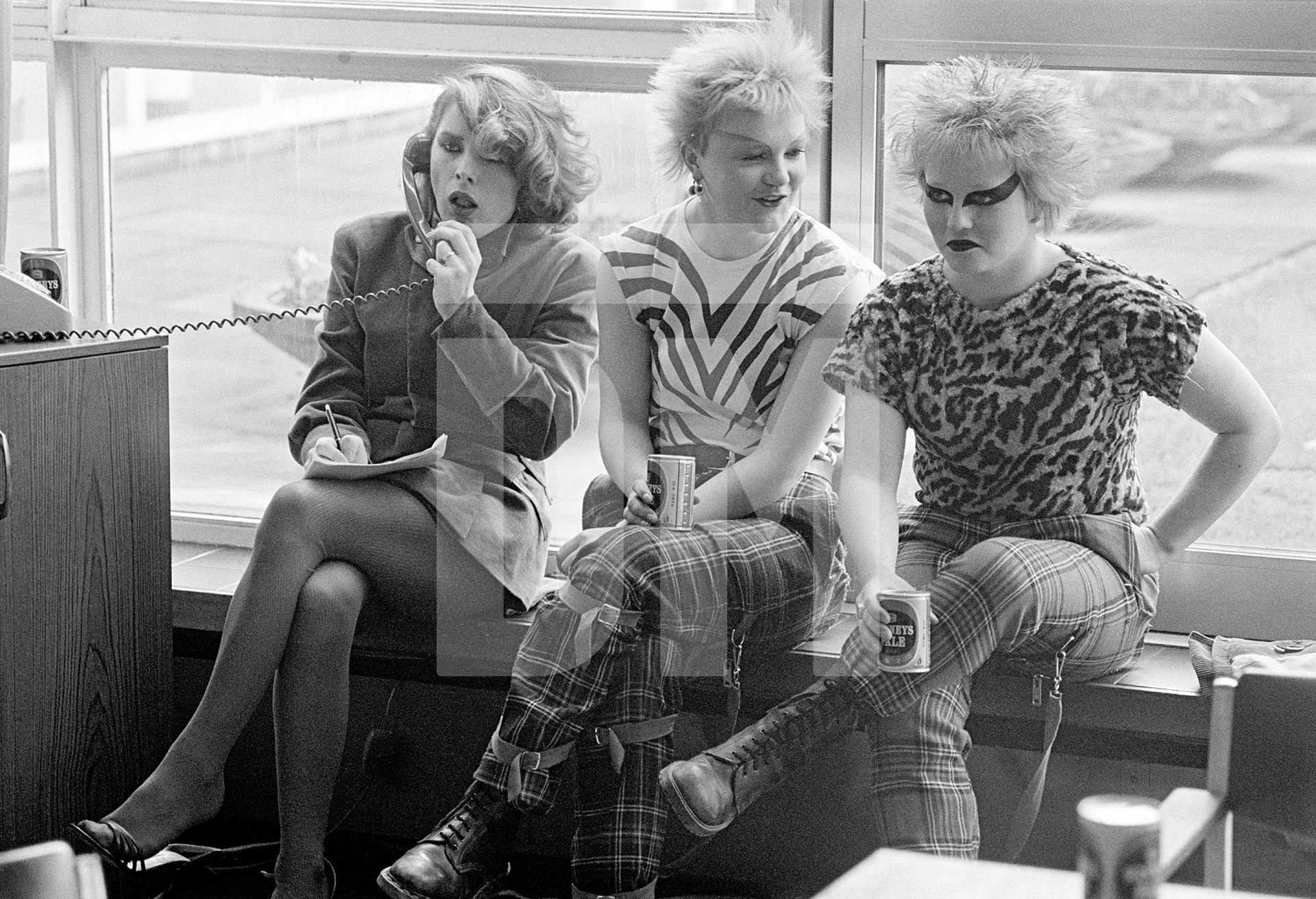‘What’s On’ presenter Margox (Margi Clarke) and punk friends in the green room, Granada TV, Quay Street, Manchester. April 1979 by Daniel Meadows