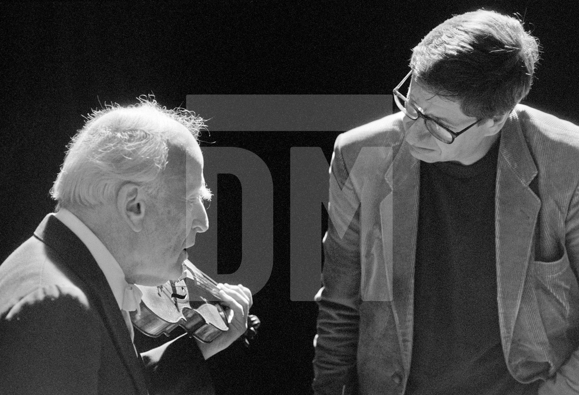 Yehudi Menuhin and director Tony Palmer. London. February 1989 by Daniel Meadows
