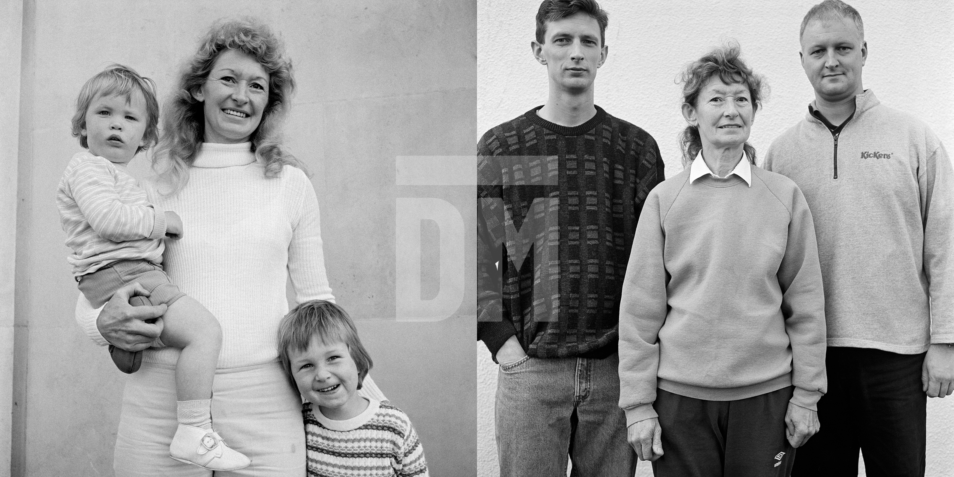 Mother and sons: left-to-right Dave, Maggie and Steve Summerton. Southampton. 1974 and 1999 by Daniel Meadows