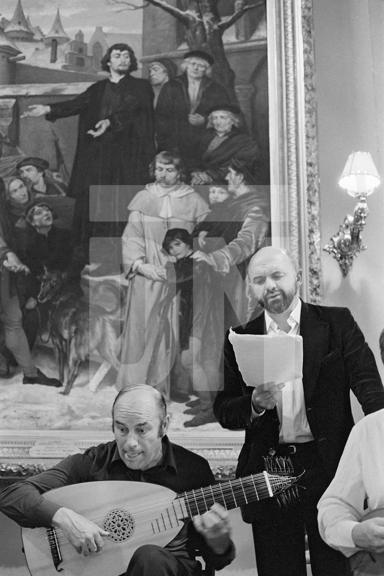 Julian Bream with tenor Robert Tear, Antwerp, Belgium. September 1981 by Daniel Meadows