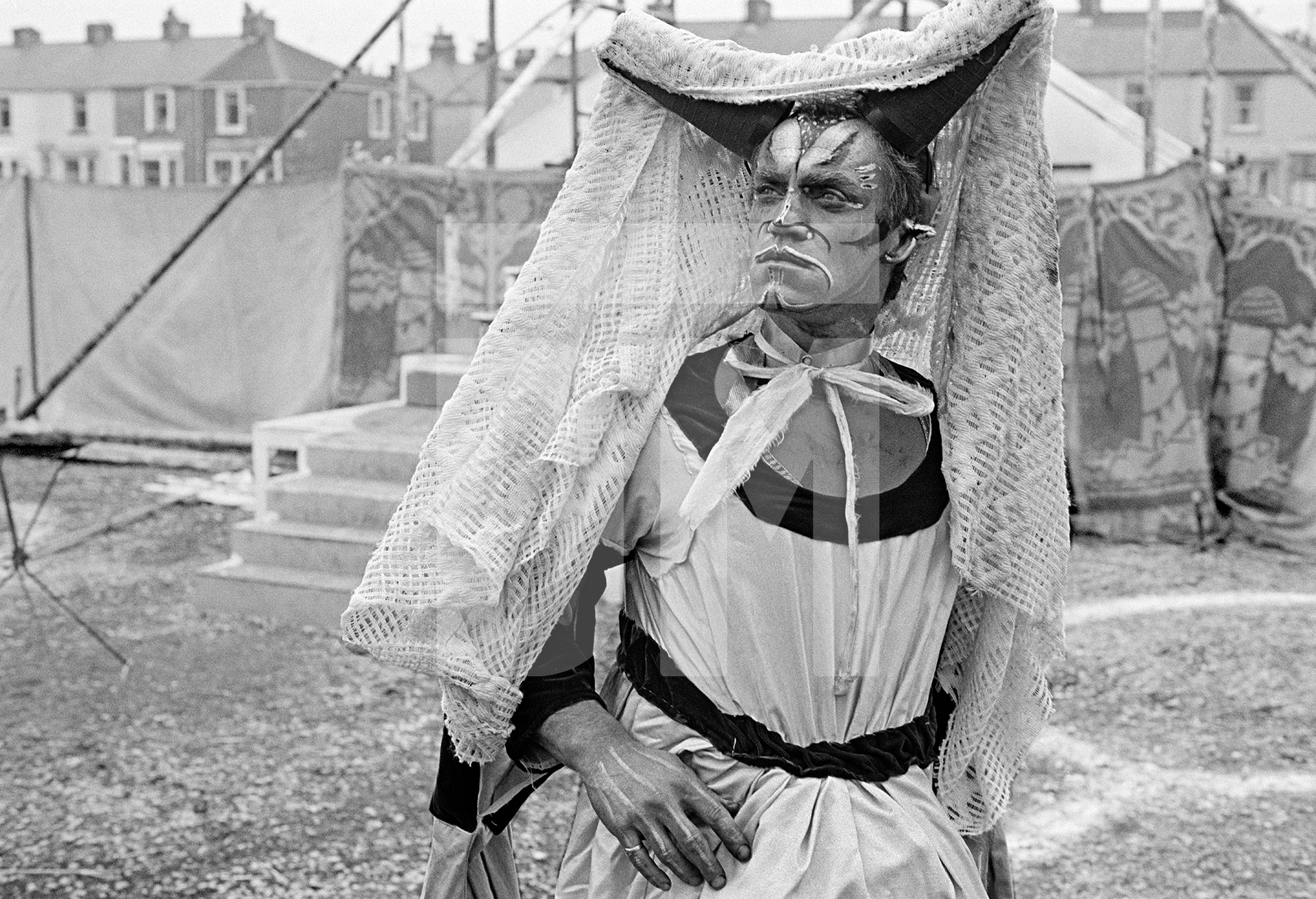 Performer Boris Howarth, “The Loves, Lives and Murders of Lancelot Barabbas Quail”, Burnley, Lancashire. 8 October 1977 by Daniel Meadows