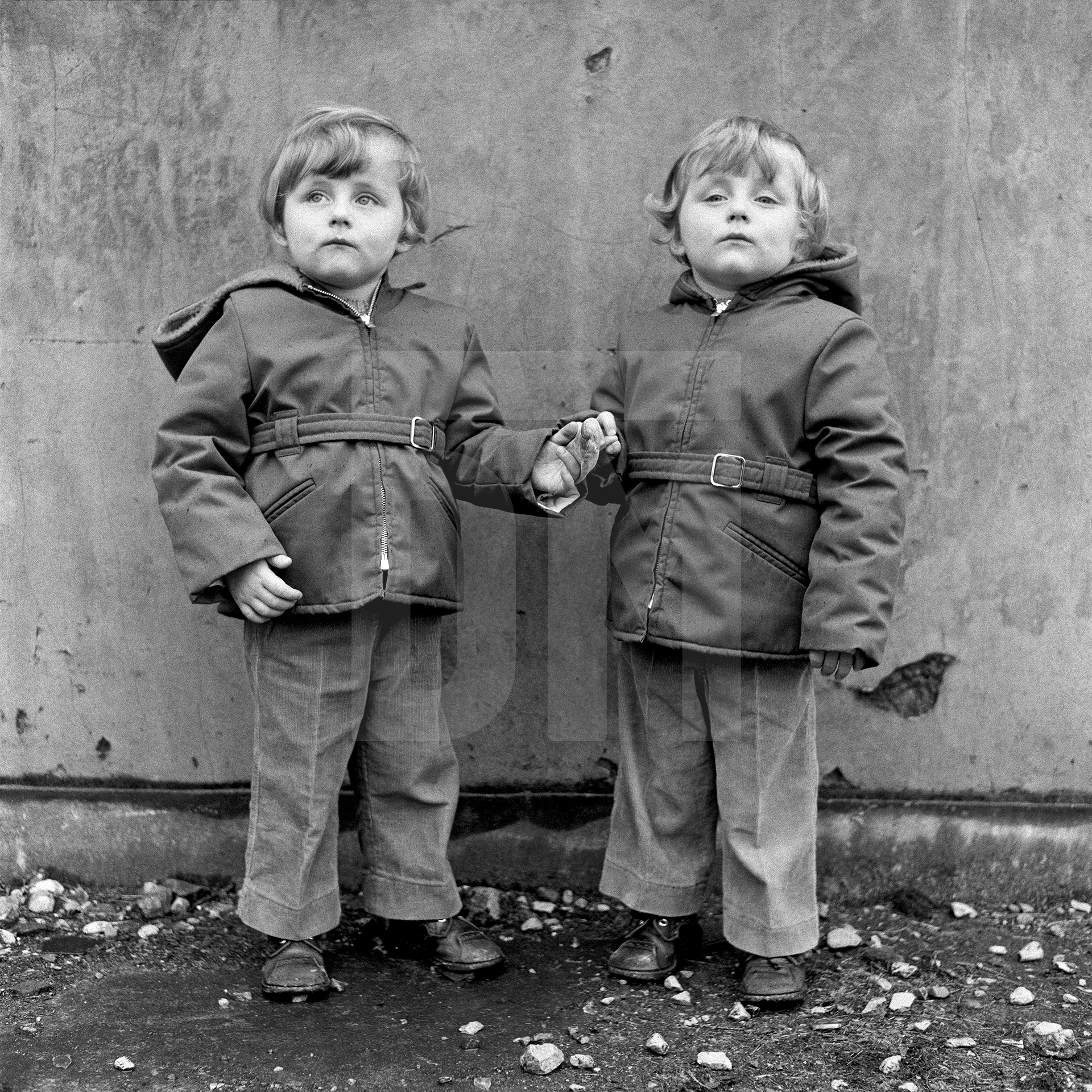Twin brothers, left Michael McParland, right Peter McParland, Barrow-in-Furness, Cumbria. November 1974 by Daniel Meadows