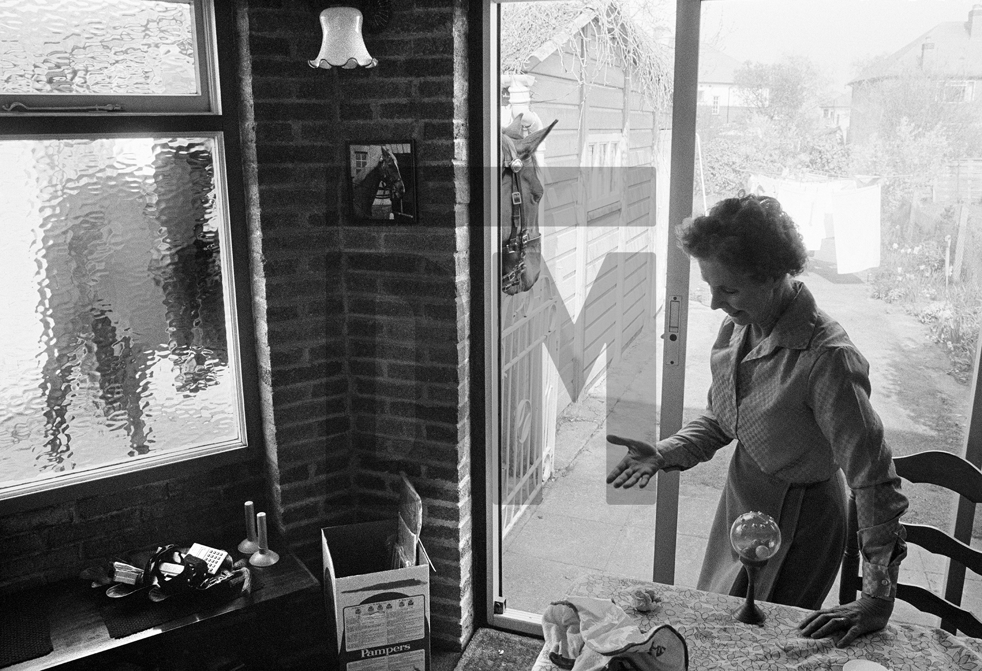 The mounted policeman visits, Bromley, Kent. April 1985 by Daniel Meadows