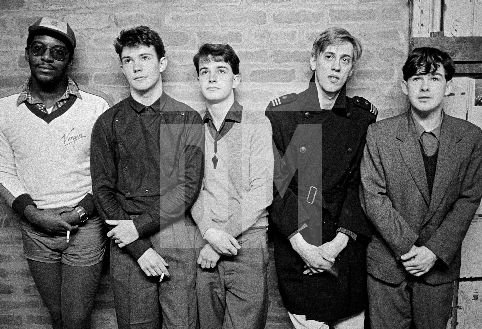 A Certain Ratio. L to R: Donald Johnson, Simon Topping, Martin Moscrop, Jeremy Kerr and Peter Terrell. January 1980 by Daniel Meadows
