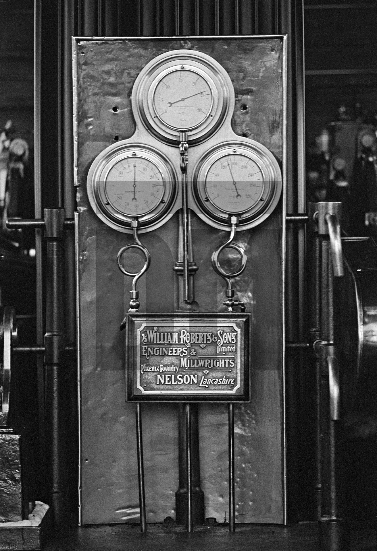 In the engine house. Pressure gauges. September 1976 by Daniel Meadows