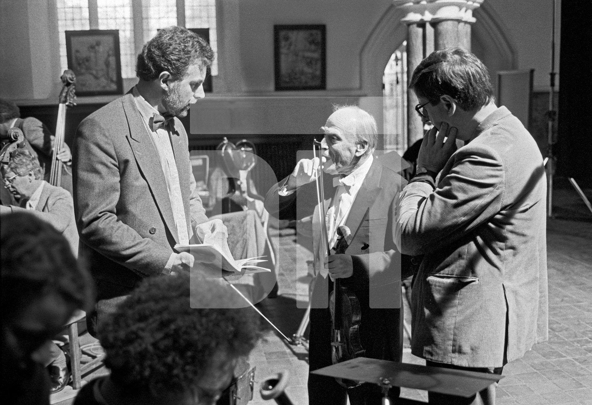 On the set of ’Menuhin - A Family Portrait,' with Tony Palmer (right). London. February 1989 by Daniel Meadows