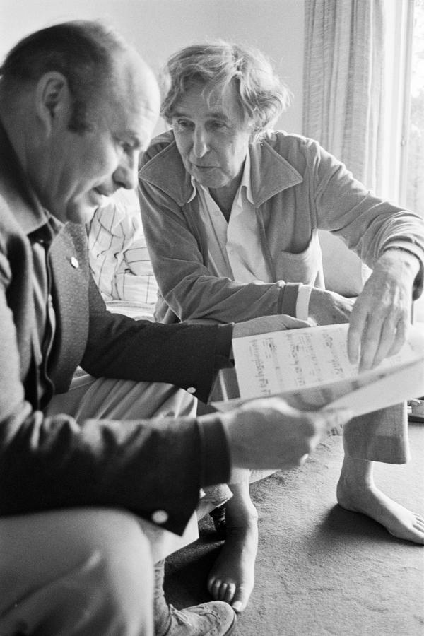 Julian Bream with Sir Michael Tippett, Wiltshire. August 1981
