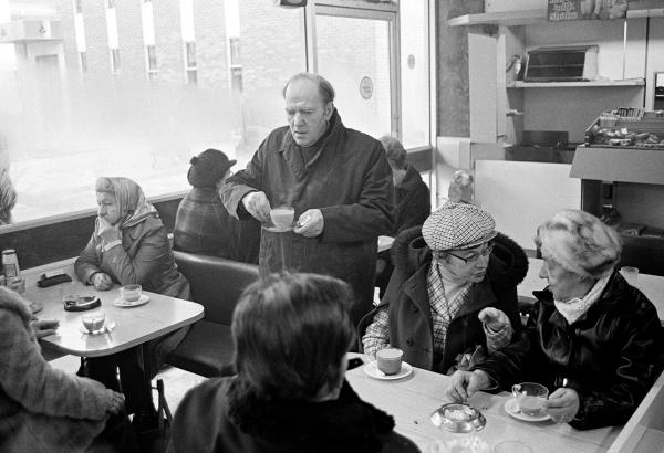 John Joe Canney, aged 54, has a supervised visit to a café. February 1978