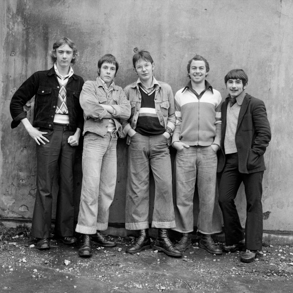 'Bootboys': left-to-right Brian Morgan, Martin Tebay, Paul McMillan, Phil Tickle, Mike Comish, Barrow-in-Furness, Cumbria. November 1974