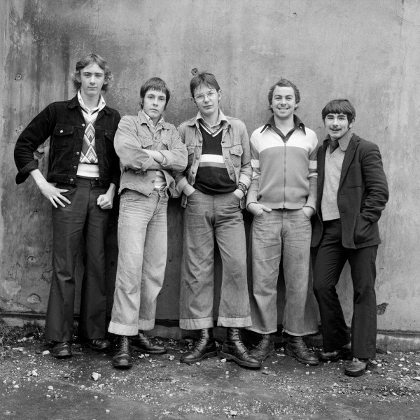 'Bootboys': left-to-right Brian Morgan, Martin Tebay, Paul McMillan, Phil Tickle, Mike Comish, Barrow-in-Furness, Cumbria. November 1974