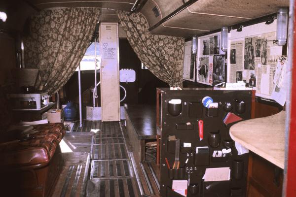 Free Photographic Omnibus, interior downstairs looking towards the front. Birmingham, March 1974