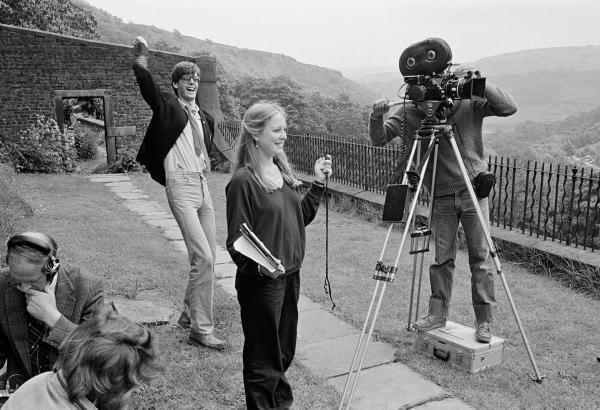 Filming on location, David Liddiment directs, Toni (Antonia) Ackland, PA with stopwatch, The Arvon Foundation, Lumb Bank, Heltonstall. June 1979