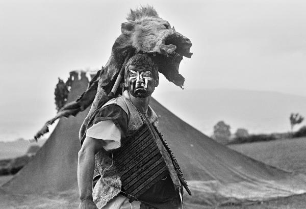 Performer Jamie Proud as Lord Claude in “Uppendown Mooney” written by Adrian Mitchell. Hilltop Farm, Wennington, Lancashire. July 1978