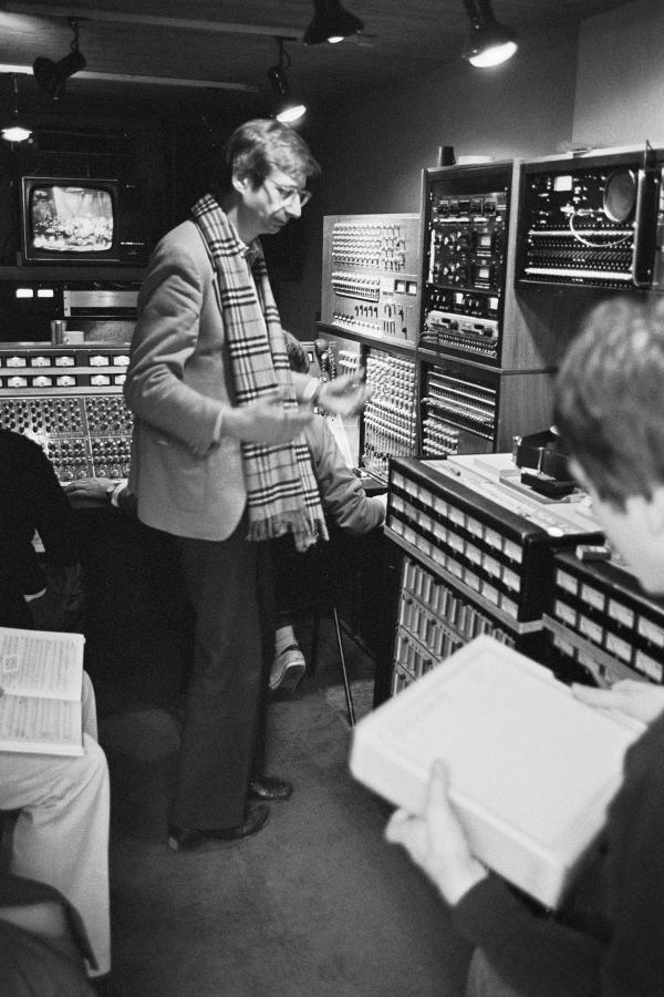 Director Tony Palmer in the engineer’s truck during audio recording with the English Chamber Orchestra. Elstree Studios, 29 December 1980