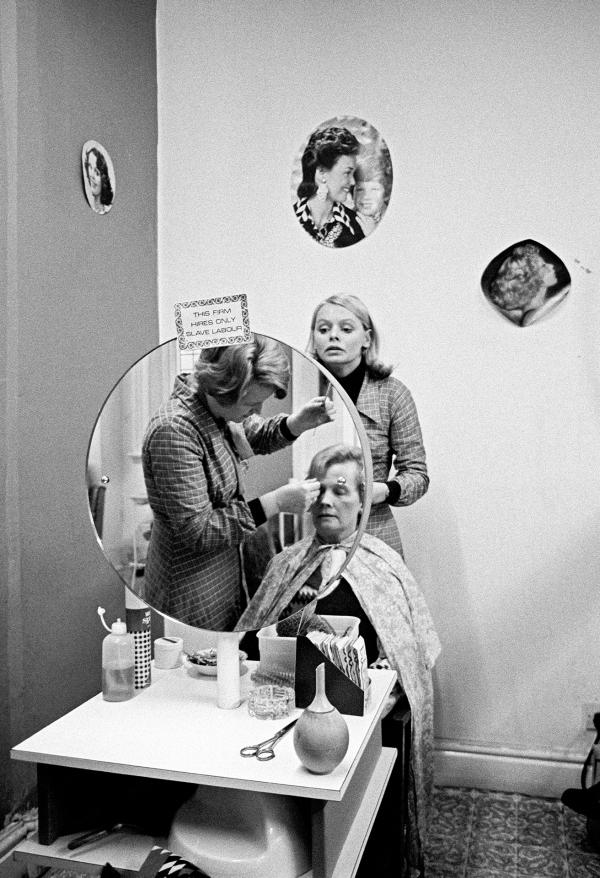 Ladies’ hairdresser, Nelson, Lancashire. January 1976