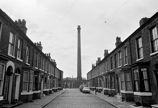 Disused incinerator chimney, prior to demolition, Salford. September 1976