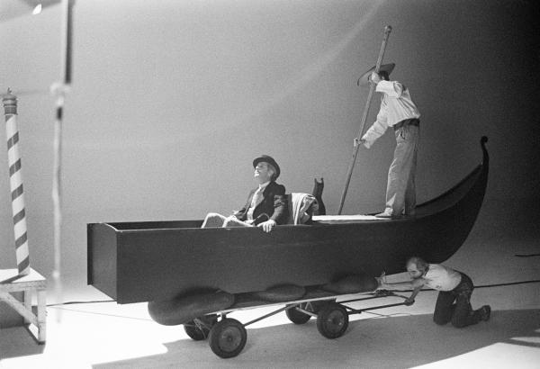 Robert Gard as Gustav von Aschenbach, in mocked-up gondola, Elstree Studios. Tony Palmer’s film of Benjamin Britten’s opera ’Death In Venice’, 5 June 1981