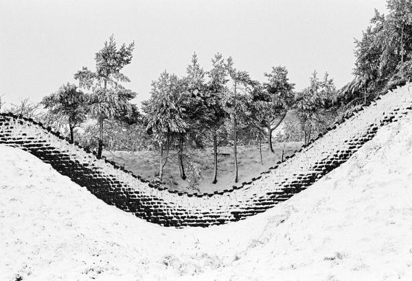 Reservoir boundary wall, Widdop, West Yorkshire. February 1977