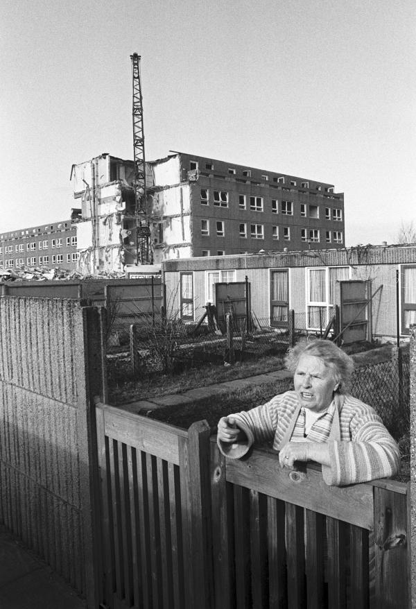 Demolition of Bessemer Park, Spennymoor, Co. Durham. February 1983