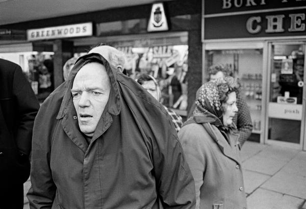 John Joe Canney, aged 54 formerly a bobbin carrier, finds a supervised trip out to Bury market all a bit much. February 1978