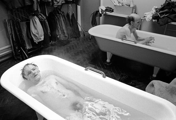 Frank Tattersall aged 56, a former turner who was admitted in 1957, takes a bath. February 1978