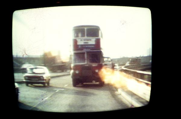 Free Photographic Omnibus as seen on TV, Granada Reports, driving along the Mancunian Way, Manchester. 7 February 1974