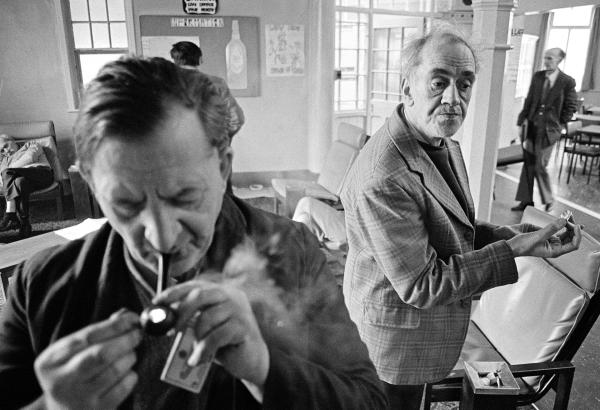In the day room, left-to right: Roy Jagger, aged 49 formerly a labourer; Stanley Massey aged 57 formerly a mechanic; and Derek Croley, aged 52 formerly a bus driver. February 1978