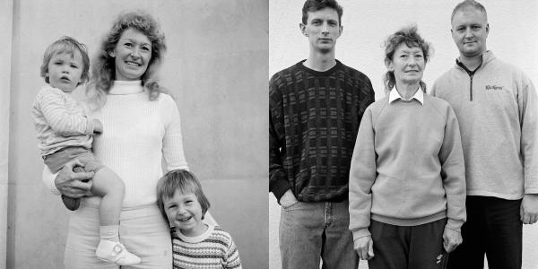 Mother and sons: left-to-right Dave, Maggie and Steve Summerton. Southampton. 1974 and 1999