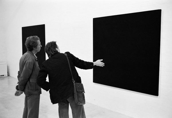Exhibition opening of work by artist Bob Law, Museum of Modern Art, Oxford. May 1974