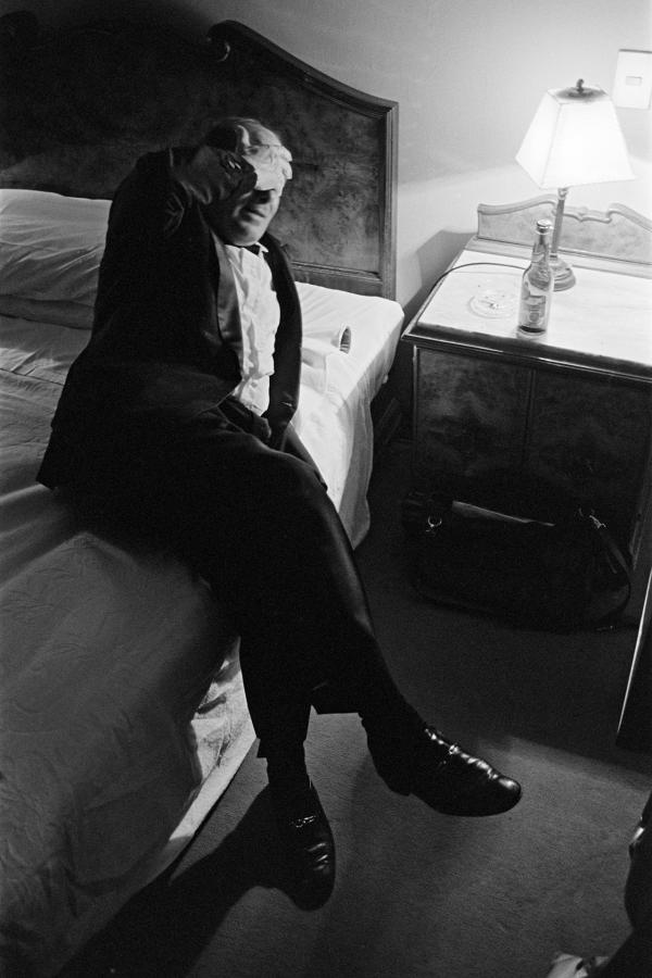 Julian Bream, late evening after performance, hotel, Italy. March 1981