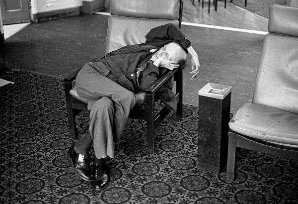 Derek Croley, aged 52, who was admitted to the hospital in 1952 resting in the day-room. February 1978