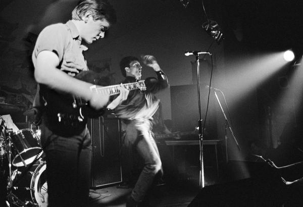 Joy Division on stage at New Osbourne Club, Miles Platting, Manchester. 7 February 1980