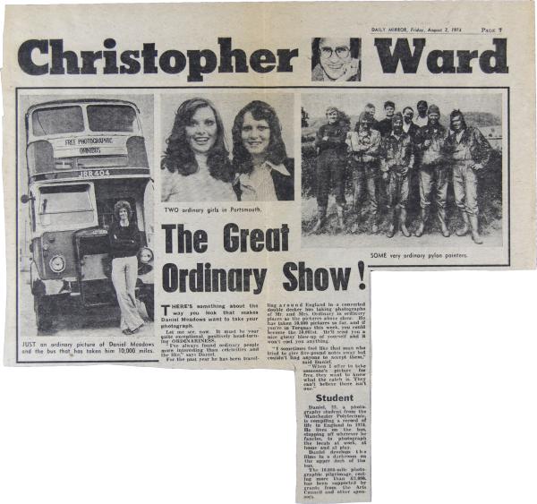 Daily Mirror article about Daniel Meadows and the Free Photographic Omnibus. 2 August 1974