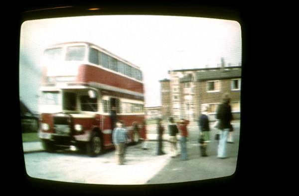 Free Photographic Omnibus as seen on TV, Granada Reports, outside St Philip’s Church of England Primary School, Hulme, Manchester. 7 February 1974