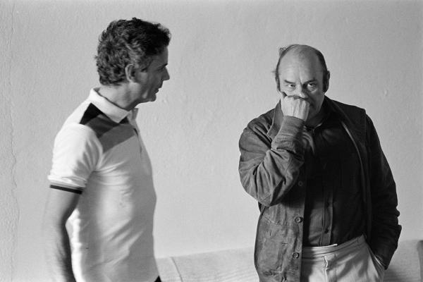 Julian Bream with Peter Maxwell Davies for the premiere of 'Hill Runes', Dartington Hall, Totnes, Devon. 25 July 1981