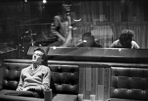 Stephen Morris, drummer with Joy Division, in Pennine Sound Studio, Oldham. January 1980