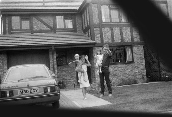 Waving bye-bye, Shortlands, Kent. April 1985