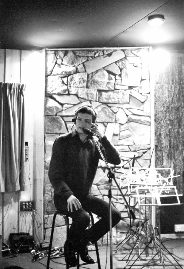 Ian Curtis of Joy Division at Pennine Sound Studio, Oldham. January 1980