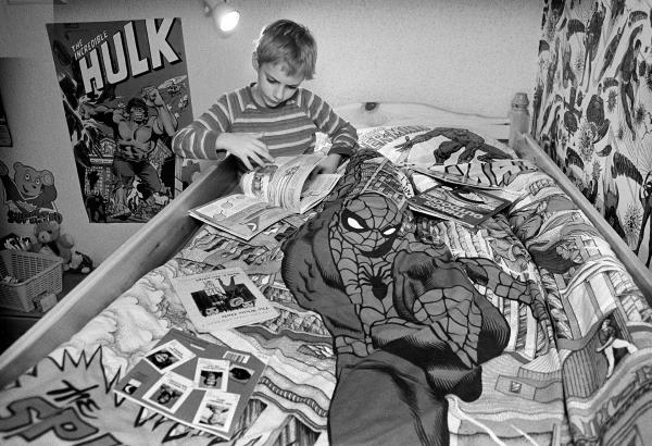 Spiderman bedroom, Beckenham, Kent. February 1985