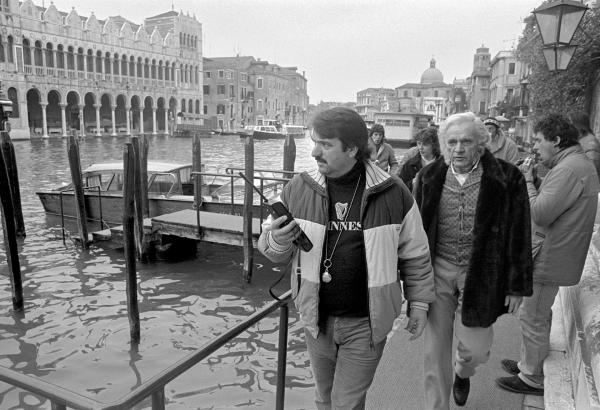 Simon Channing-Williams [associate producer] and Richard Burton [Richard Wagner] on the set of 'Wagner'. Venice 1982
