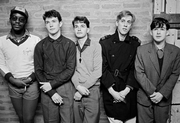 A Certain Ratio. L to R: Donald Johnson, Simon Topping, Martin Moscrop, Jeremy Kerr and Peter Terrell. January 1980