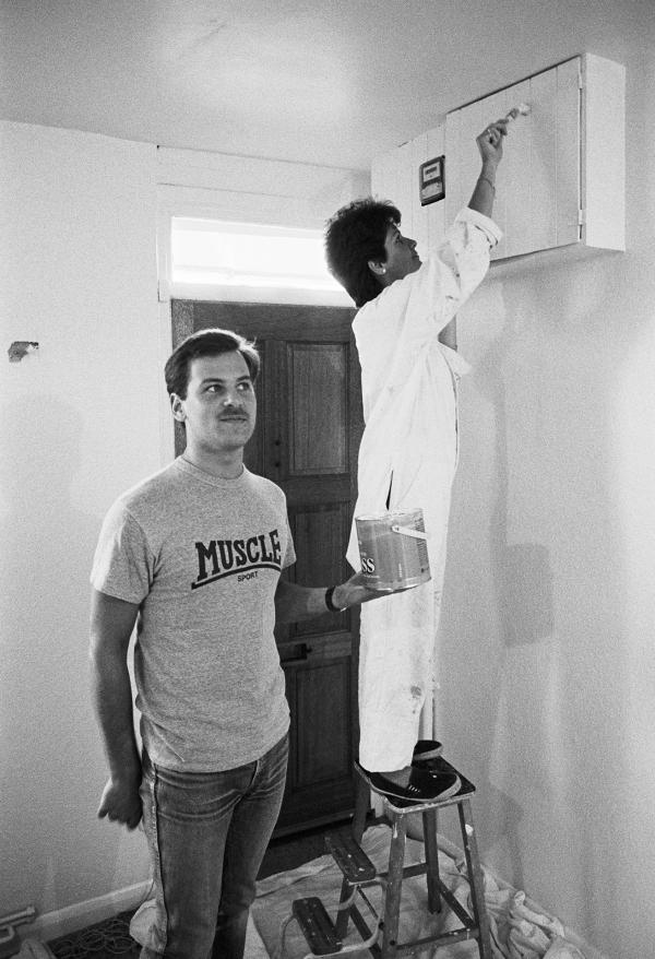 Decorating their first home, Napier Road, Bromley. July 1984