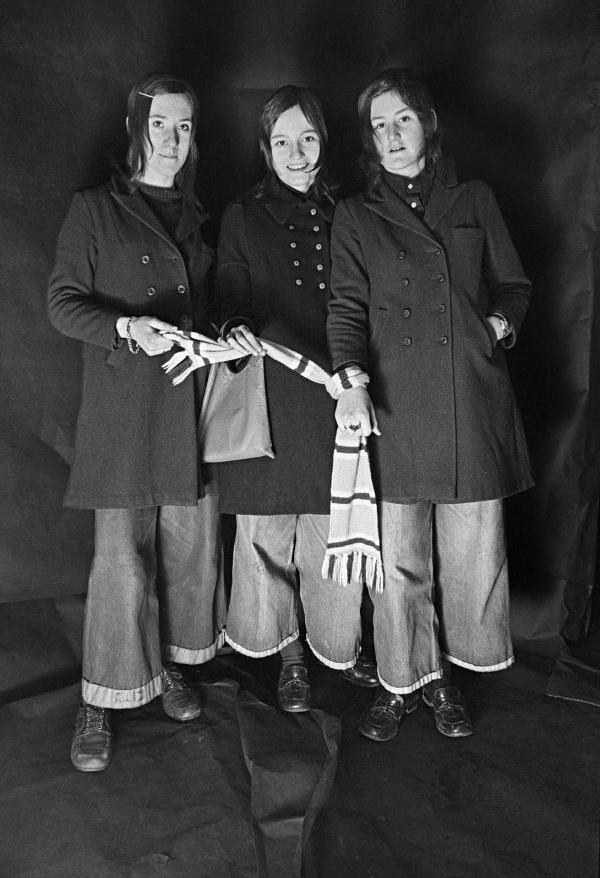 Football fans on their way to see Manchester City play at Maine Road. Group portrait from The Shop on Greame Street, Moss Side, Manchester. February-April 1972