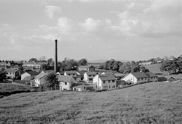 Site of the former mill viewed from the southwest. The mill engine — along with the chimney and boiler house — was saved from demolition and taken over by the Bancroft Mill Engine Trust, a charitable organisation run by volunteers. 1988