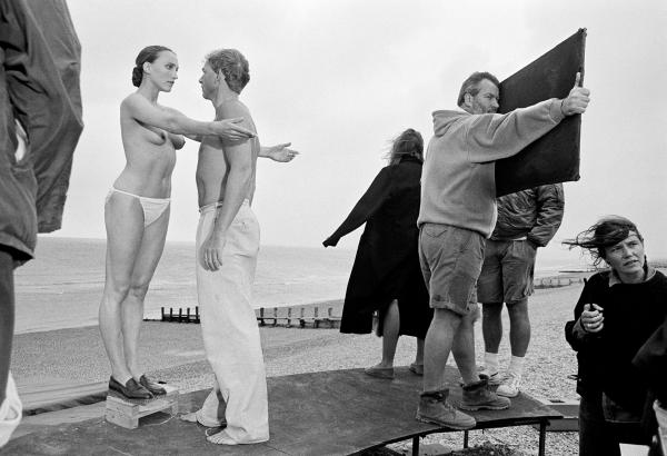 Amanda King [Slava] and Patrick Ryecart [Bohuslav Martinů], setting up the shot on location. Broomhill, East Camber Sands, East Sussex. Ken Russell’s ‘The Mystery of Doctor Martinu’, September 1991
