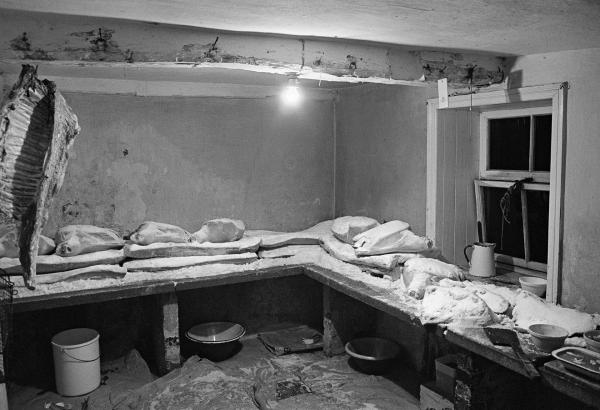 Salted flitches and hams in the larder. North Yorkshire 1976